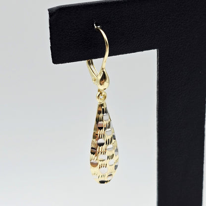 Two-Tone 10K Gold Teardrop Earrings: Yellow & White Gold Dangle