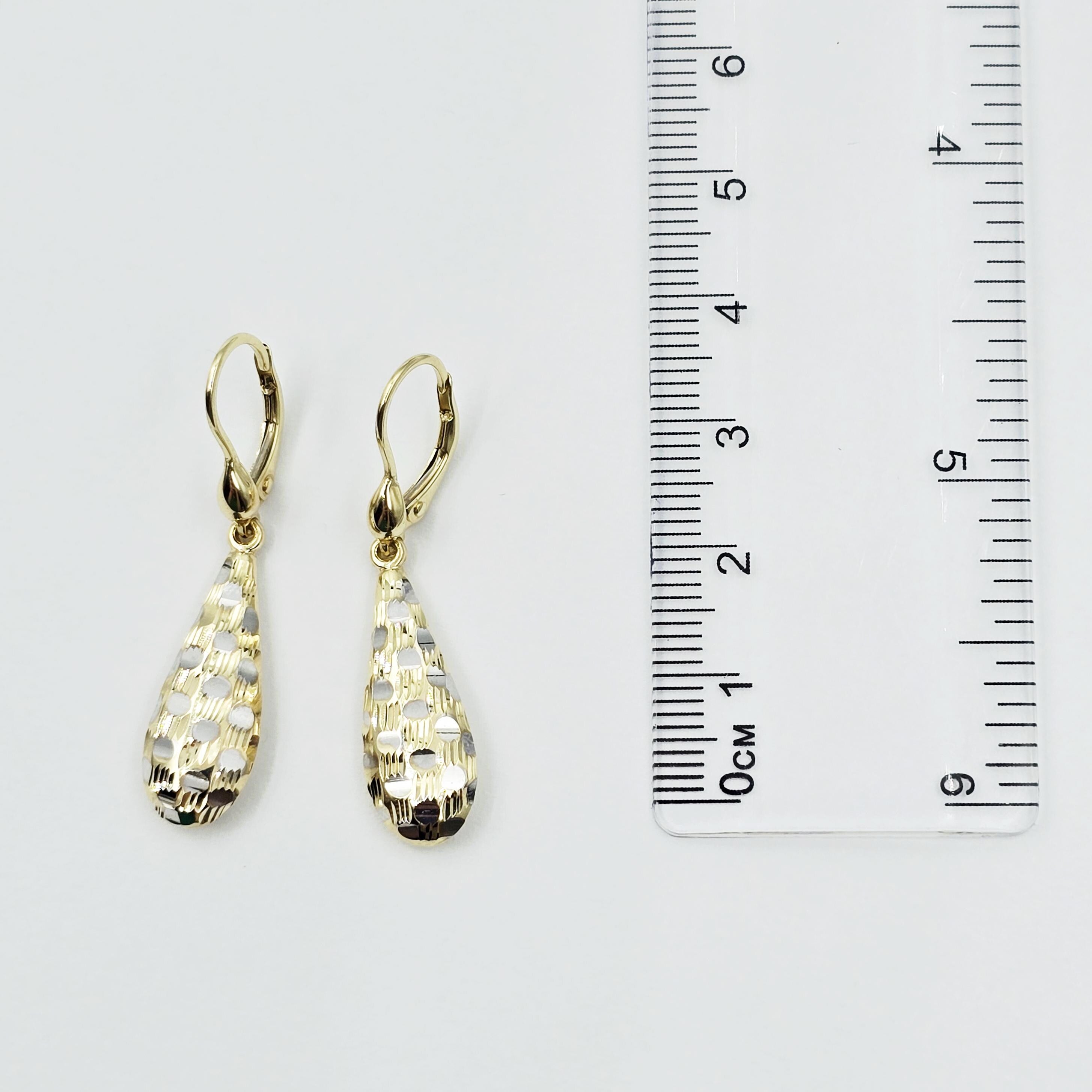 Two-Tone 10K Gold Teardrop Earrings: Yellow & White Gold Dangle