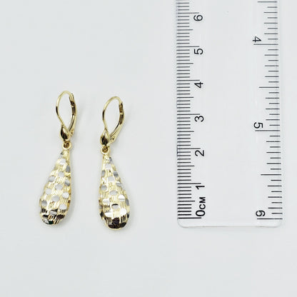 Two-Tone 10K Gold Teardrop Earrings: Yellow & White Gold Dangle