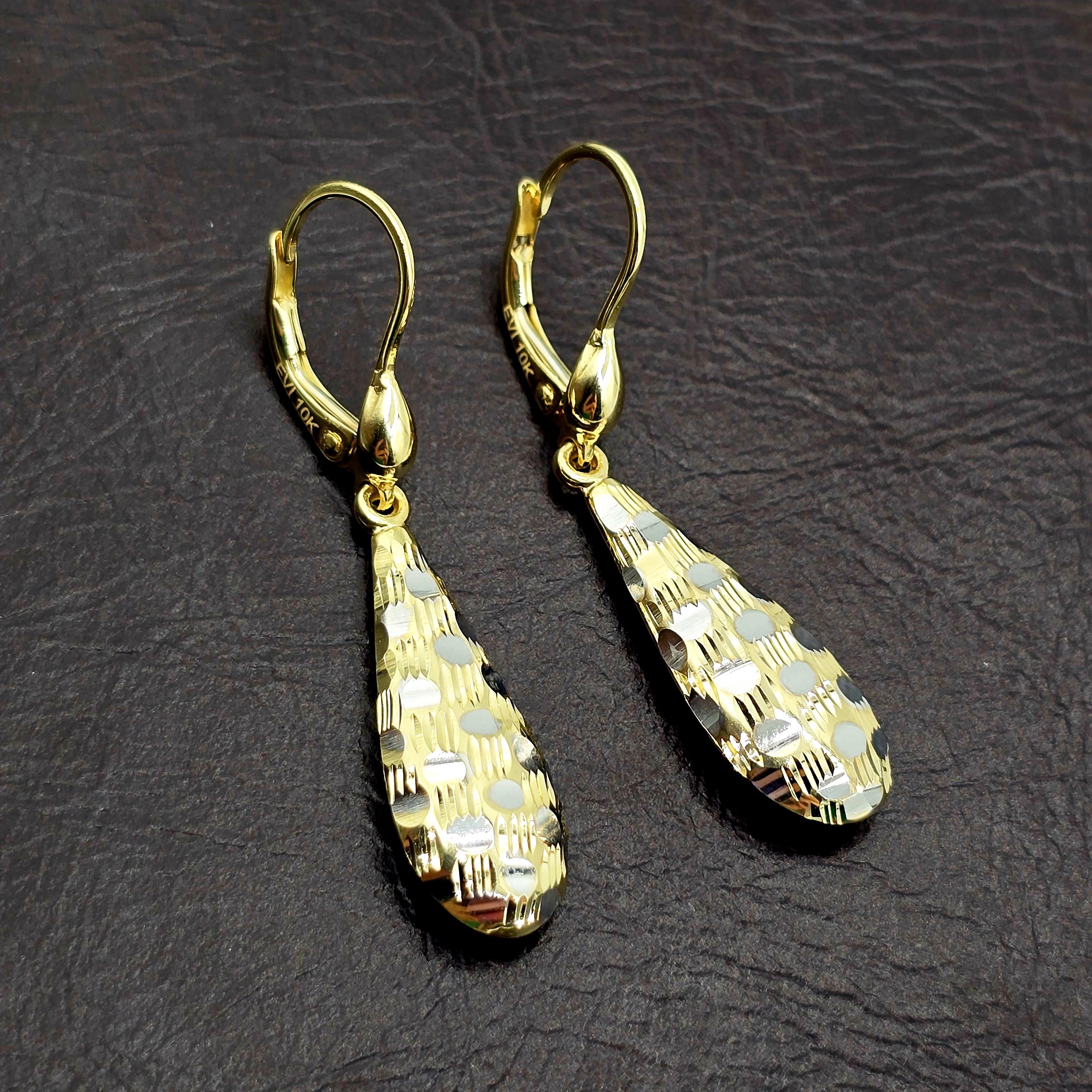 Two-Tone 10K Gold Teardrop Earrings: Yellow & White Gold Dangle