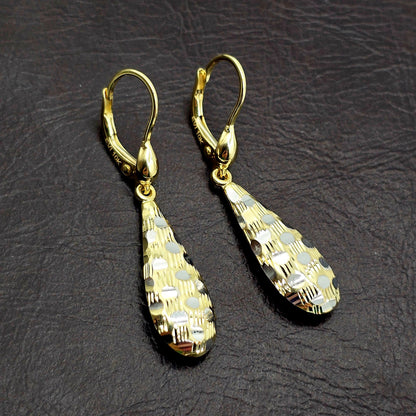 Two-Tone 10K Gold Teardrop Earrings: Yellow & White Gold Dangle