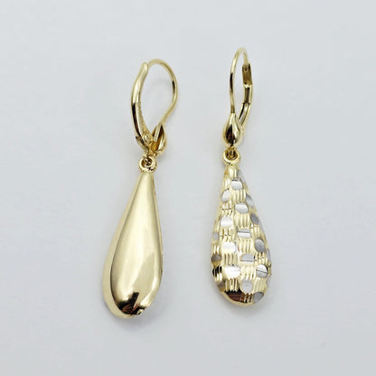 Two-Tone 10K Gold Teardrop Earrings: Yellow & White Gold Dangle