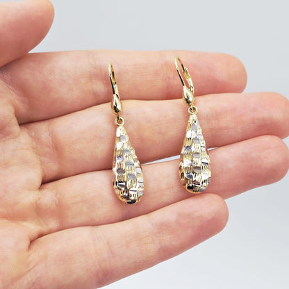 Two-Tone 10K Gold Teardrop Earrings: Yellow & White Gold Dangle