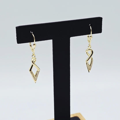 10K Yellow Gold Dangle Earrings: Cubic Zirconia Leverback Drop