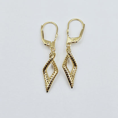 10K Yellow Gold Dangle Earrings: Cubic Zirconia Leverback Drop
