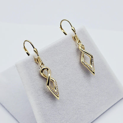 10K Yellow Gold Dangle Earrings: Cubic Zirconia Leverback Drop