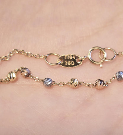 18K Yellow Gold Ball Bracelet, Tri-Color Bead Chain, Dainty Jewelry