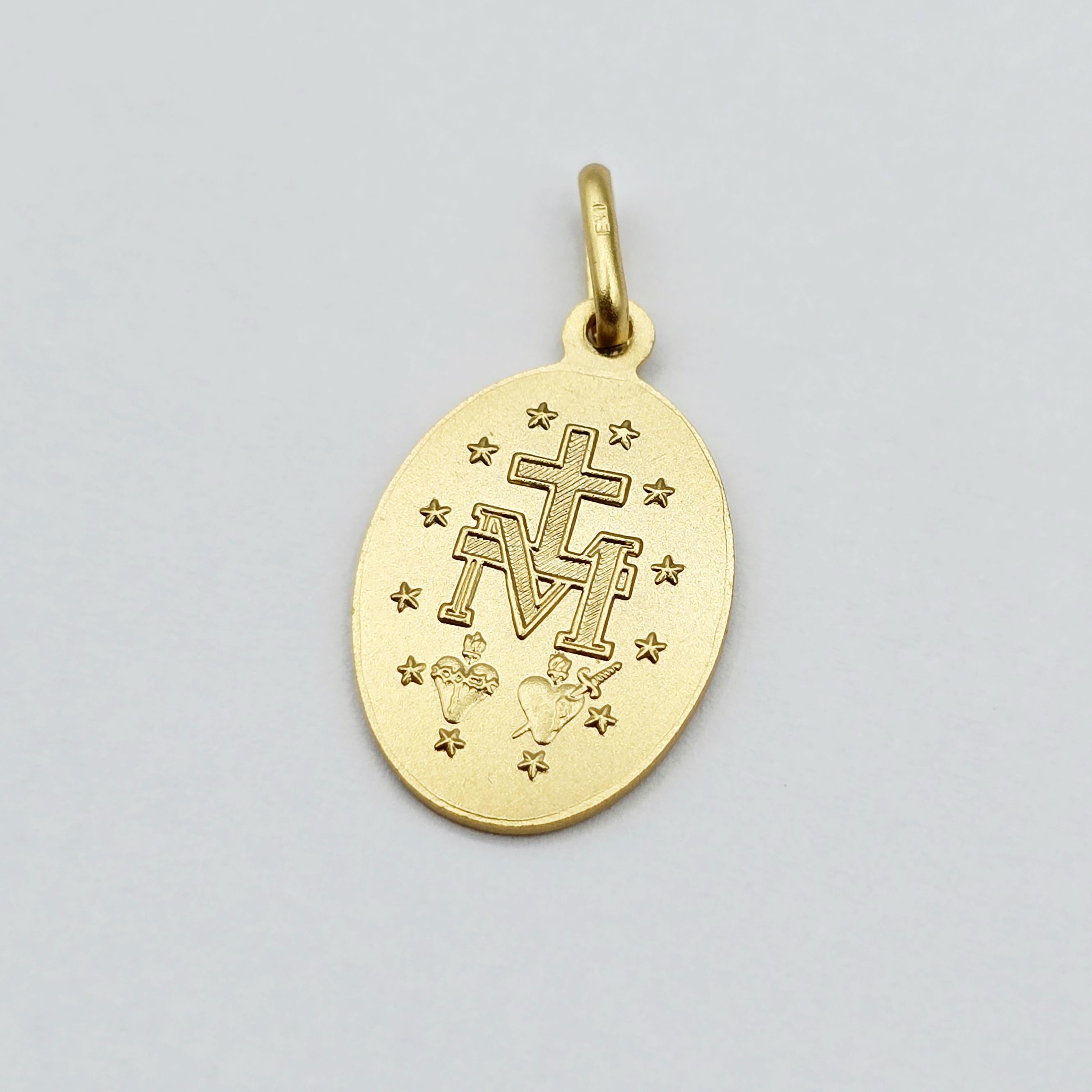 10K Solid Gold Miraculous Medal Pendant: Oval Virgin Mary Charm