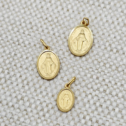 10K Solid Gold Miraculous Medal Pendant: Oval Virgin Mary Charm