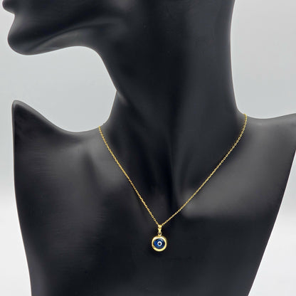 10K Gold Evil Eye Pendant Necklace: Blue Glass Amulet