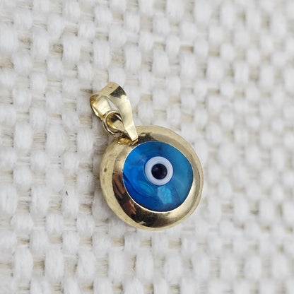 10K Gold Evil Eye Pendant Necklace: Blue Glass Amulet
