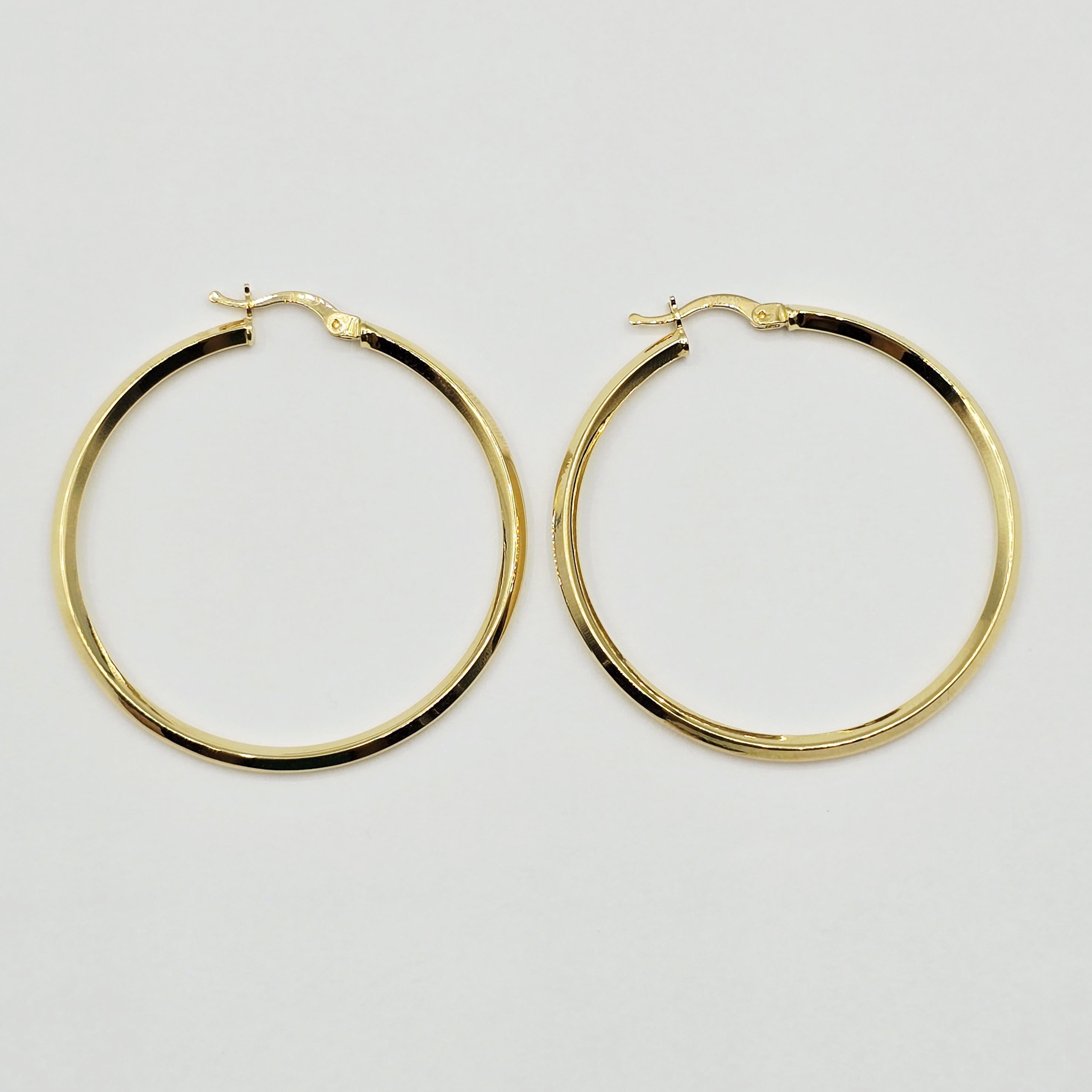 18K Solid Gold Hoop Earrings: Large Lightweight Everyday Hoops (44mm)