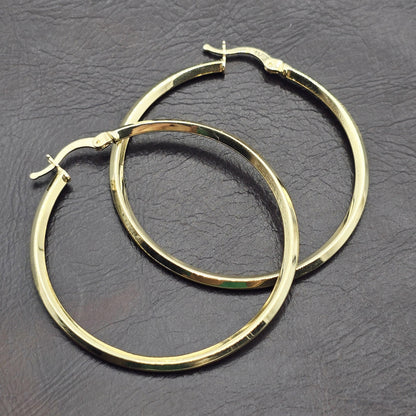 18K Solid Gold Hoop Earrings: Large Lightweight Everyday Hoops (44mm)