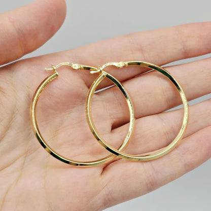 18K Solid Gold Hoop Earrings: Large Lightweight Everyday Hoops (44mm)