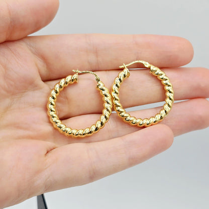 10K Yellow Gold Twisted Rope Hoop Earrings - 28mm