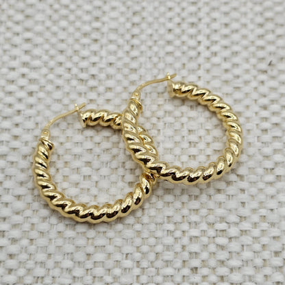 10K Yellow Gold Twisted Rope Hoop Earrings - 28mm
