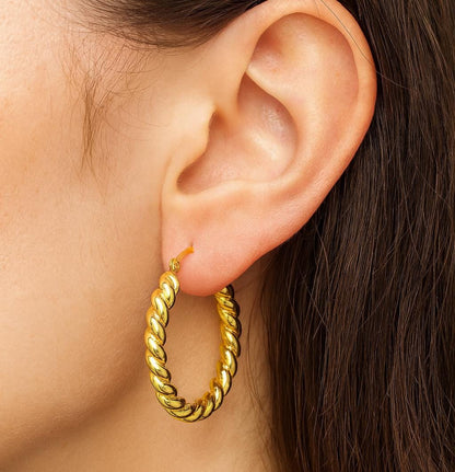 10K Yellow Gold Twisted Rope Hoop Earrings - 28mm