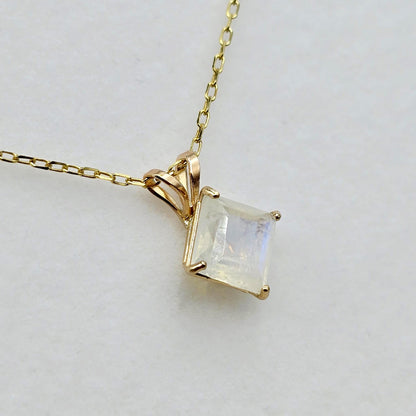 10K Yellow Gold Genuine Moonstone 6x6mm Pendant, Square Gemstone Pendant, June Birthstone Jewelry