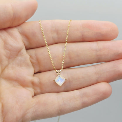 10K Yellow Gold Genuine Moonstone 6x6mm Pendant, Square Gemstone Pendant, June Birthstone Jewelry