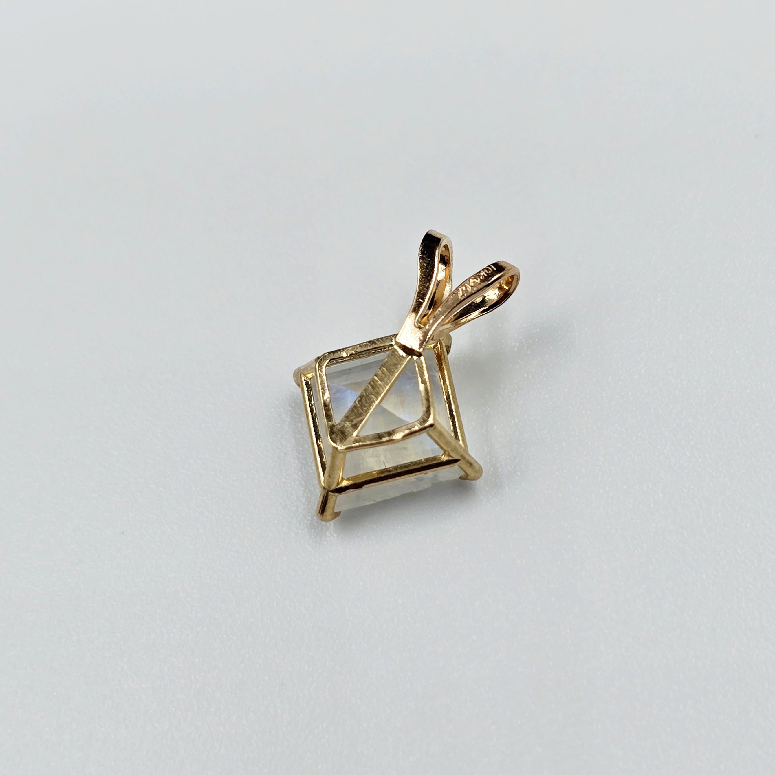 10K Yellow Gold Genuine Moonstone 6x6mm Pendant, Square Gemstone Pendant, June Birthstone Jewelry