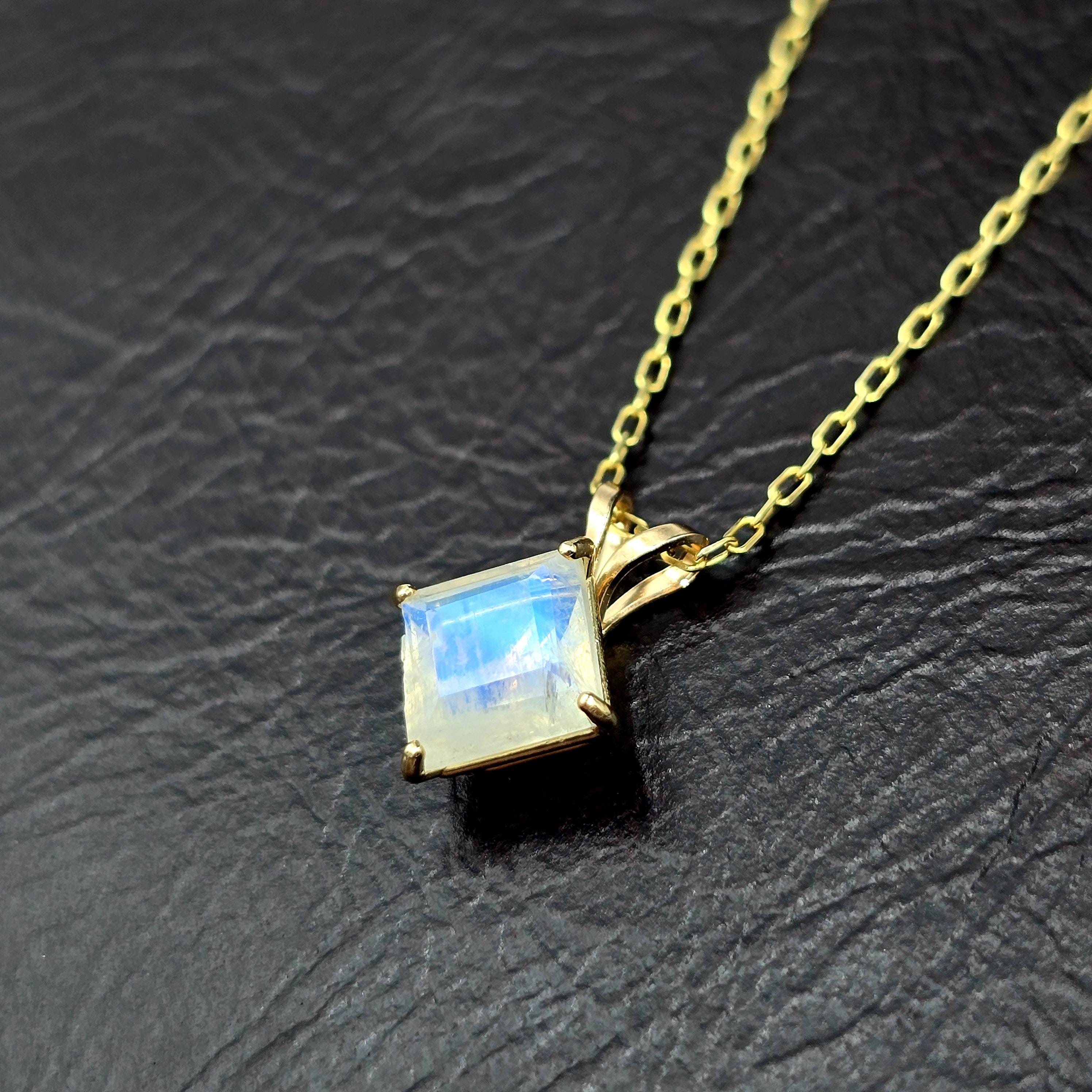 10K Yellow Gold Genuine Moonstone 6x6mm Pendant, Square Gemstone Pendant, June Birthstone Jewelry