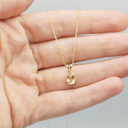 10K Yellow Gold Pear Citrine Pendant Necklace, November Birthstone