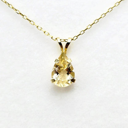 10K Yellow Gold Pear Citrine Pendant Necklace, November Birthstone