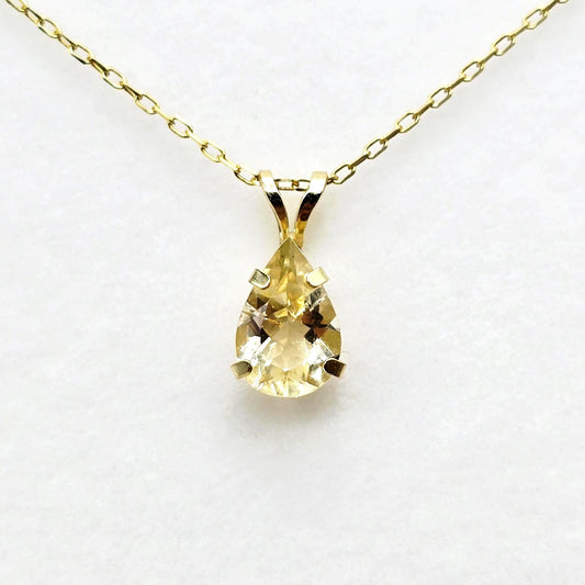 10K Yellow Gold Pear Citrine Pendant Necklace, November Birthstone
