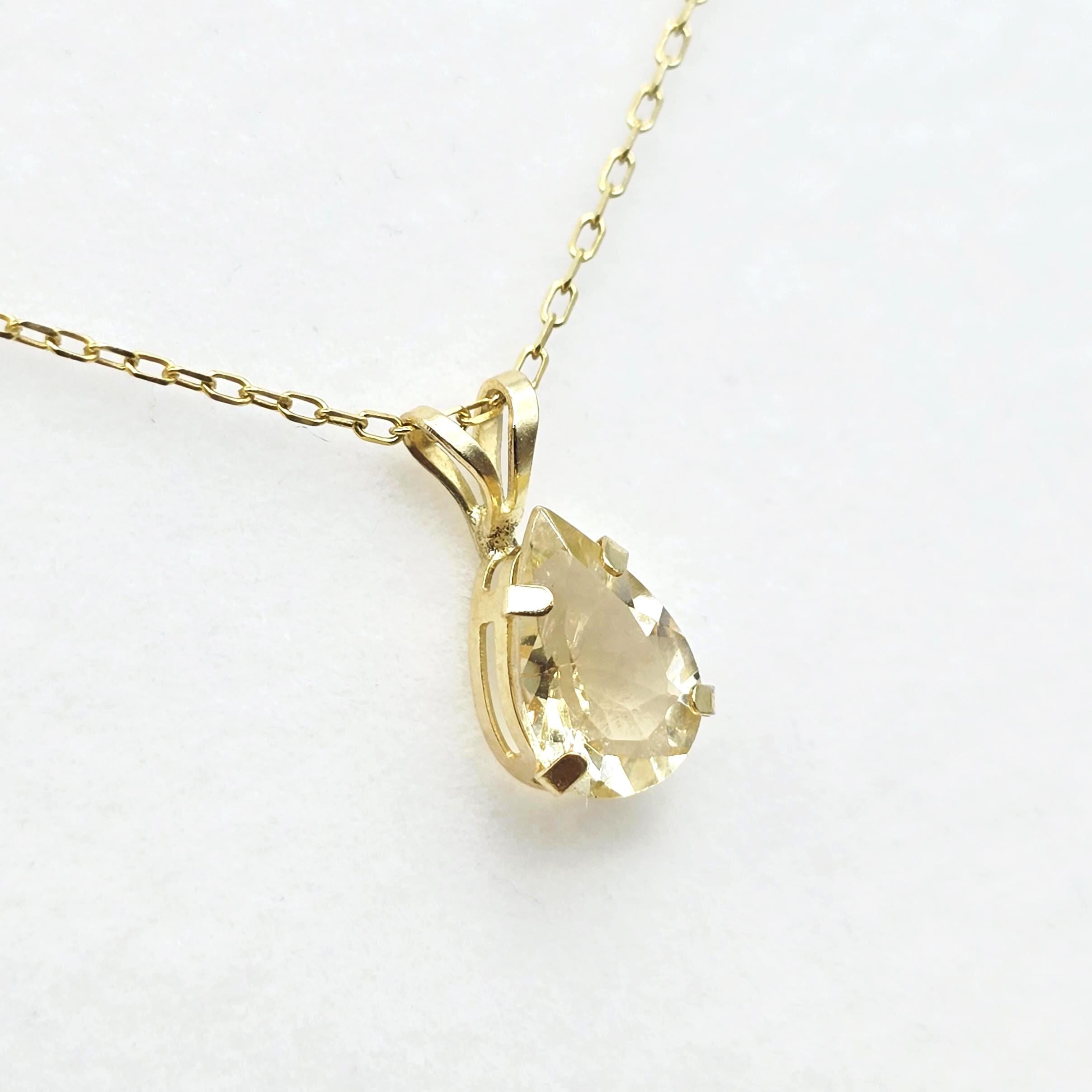 10K Yellow Gold Pear Citrine Pendant Necklace, November Birthstone