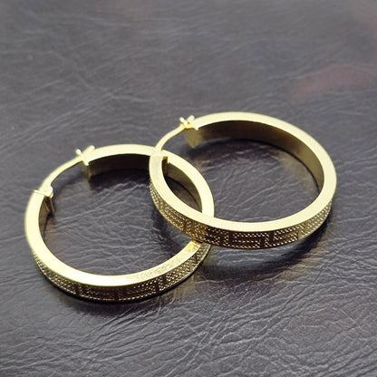 10K Yellow Gold Hoop Earrings,  30mm Classic Thick Gold Hoops for Women