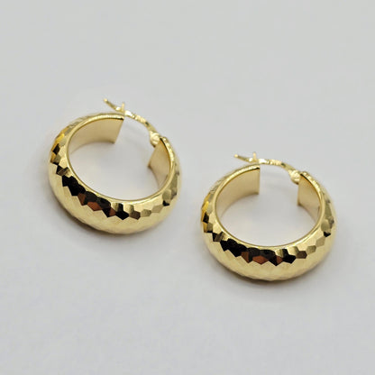 10K Yellow Gold Hammered Hoop Earrings, Chunky Textured Hoops (23mm)