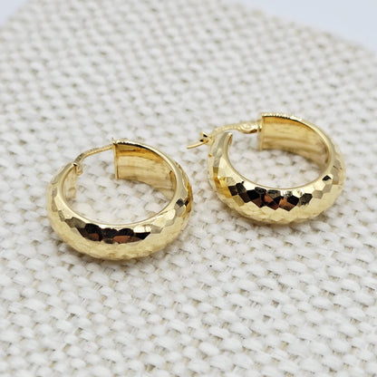 10K Yellow Gold Hammered Hoop Earrings, Chunky Textured Hoops (23mm)
