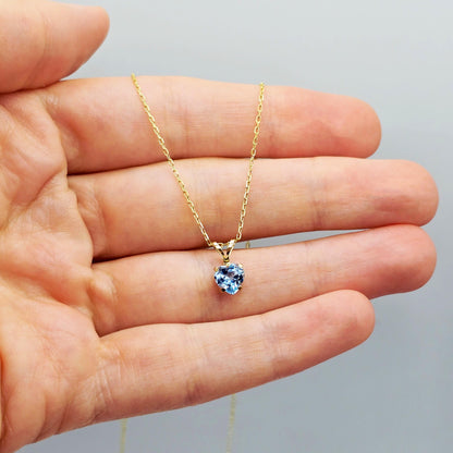 10K Gold Blue Topaz Heart Pendant Necklace, Genuine Gemstone