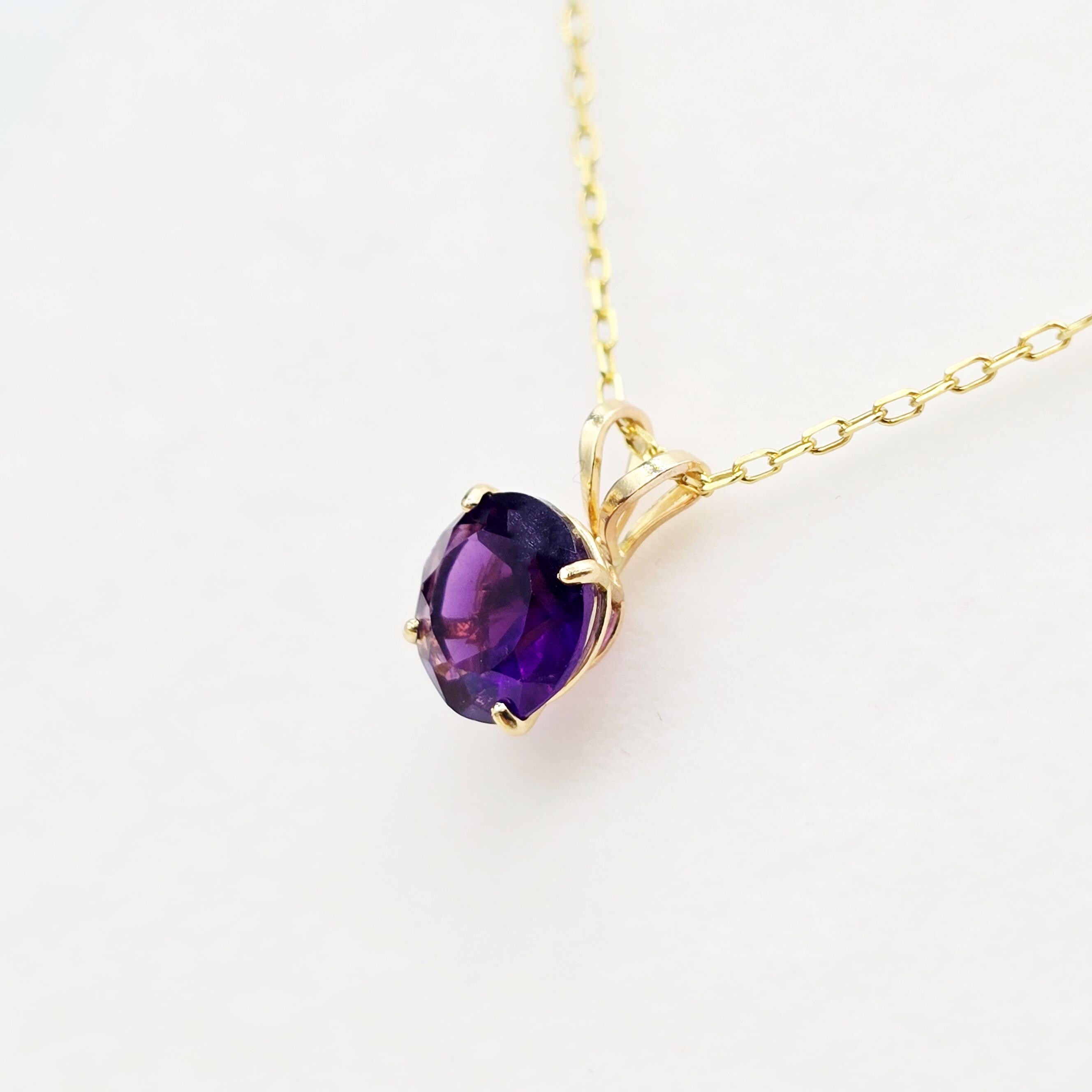 10K Yellow Gold Amethyst Pendant Necklace, February Birthstone