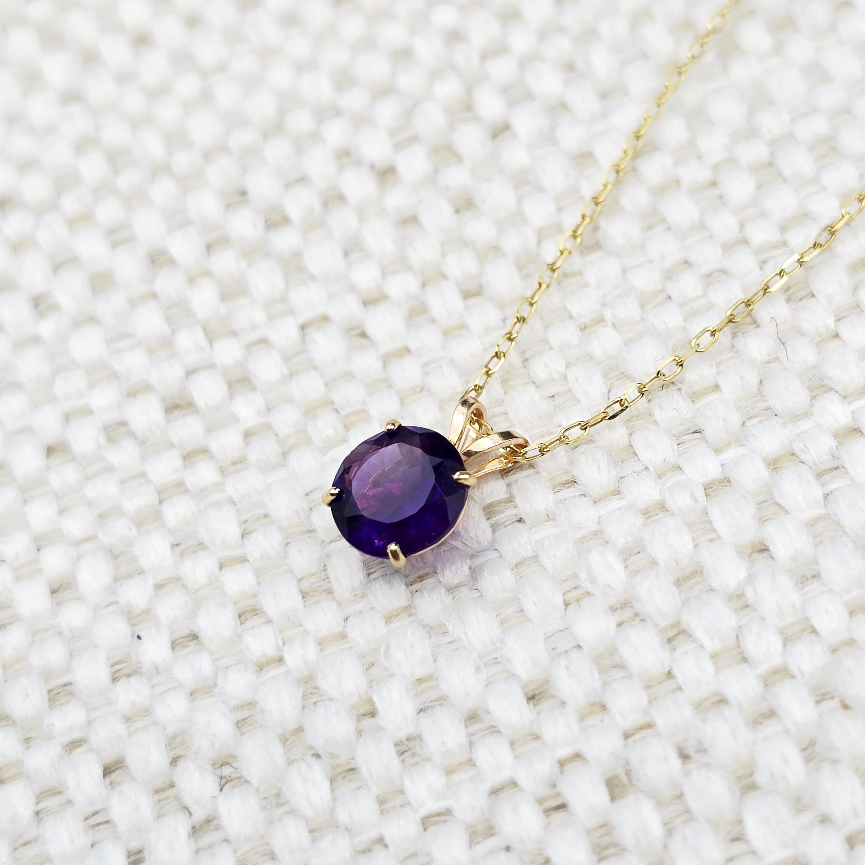 10K Yellow Gold Amethyst Pendant Necklace, February Birthstone