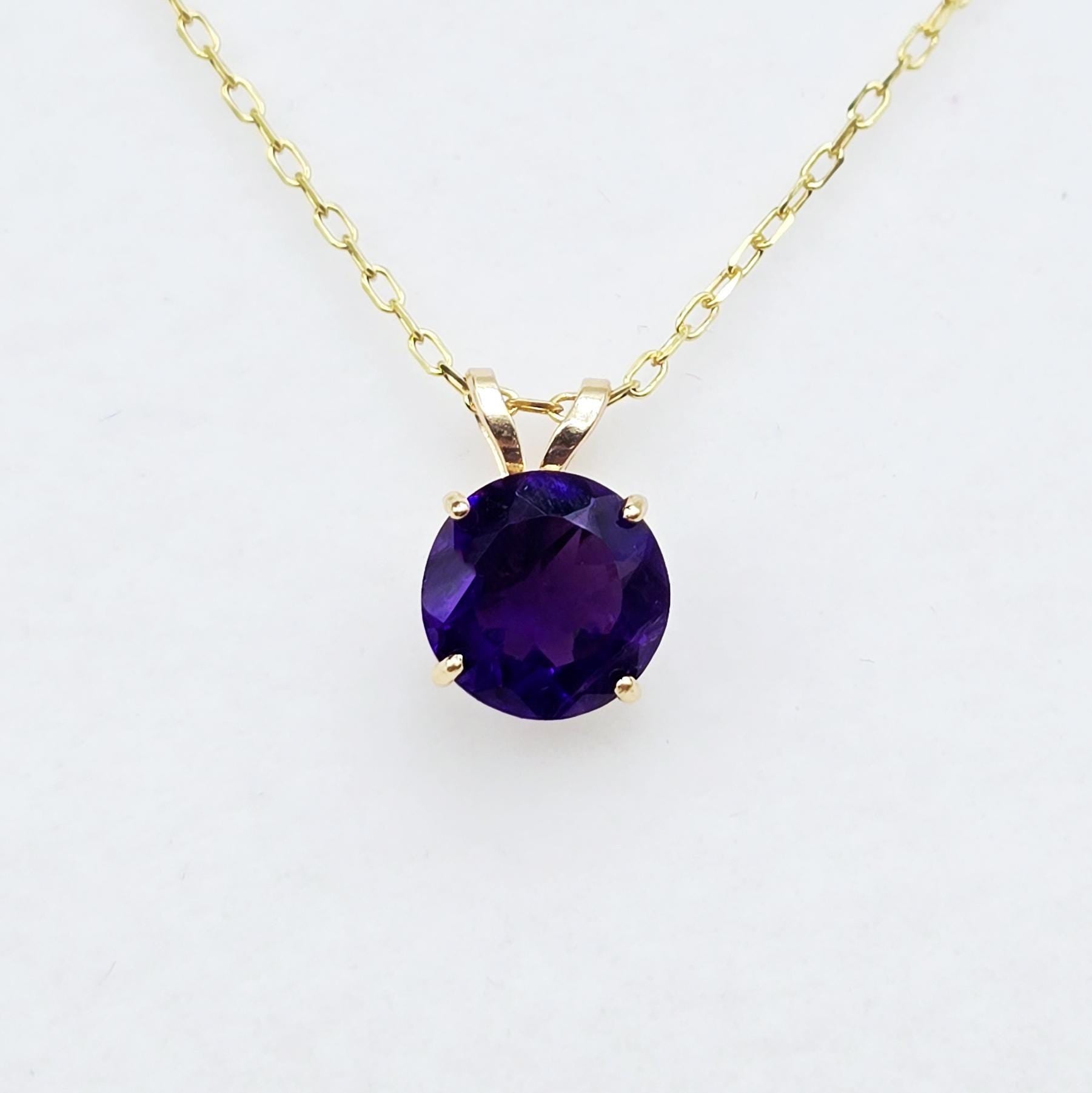 10K Yellow Gold Amethyst Pendant Necklace, February Birthstone