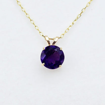 10K Yellow Gold Amethyst Pendant Necklace, February Birthstone