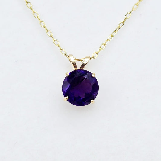 10K Yellow Gold Amethyst Pendant Necklace, February Birthstone