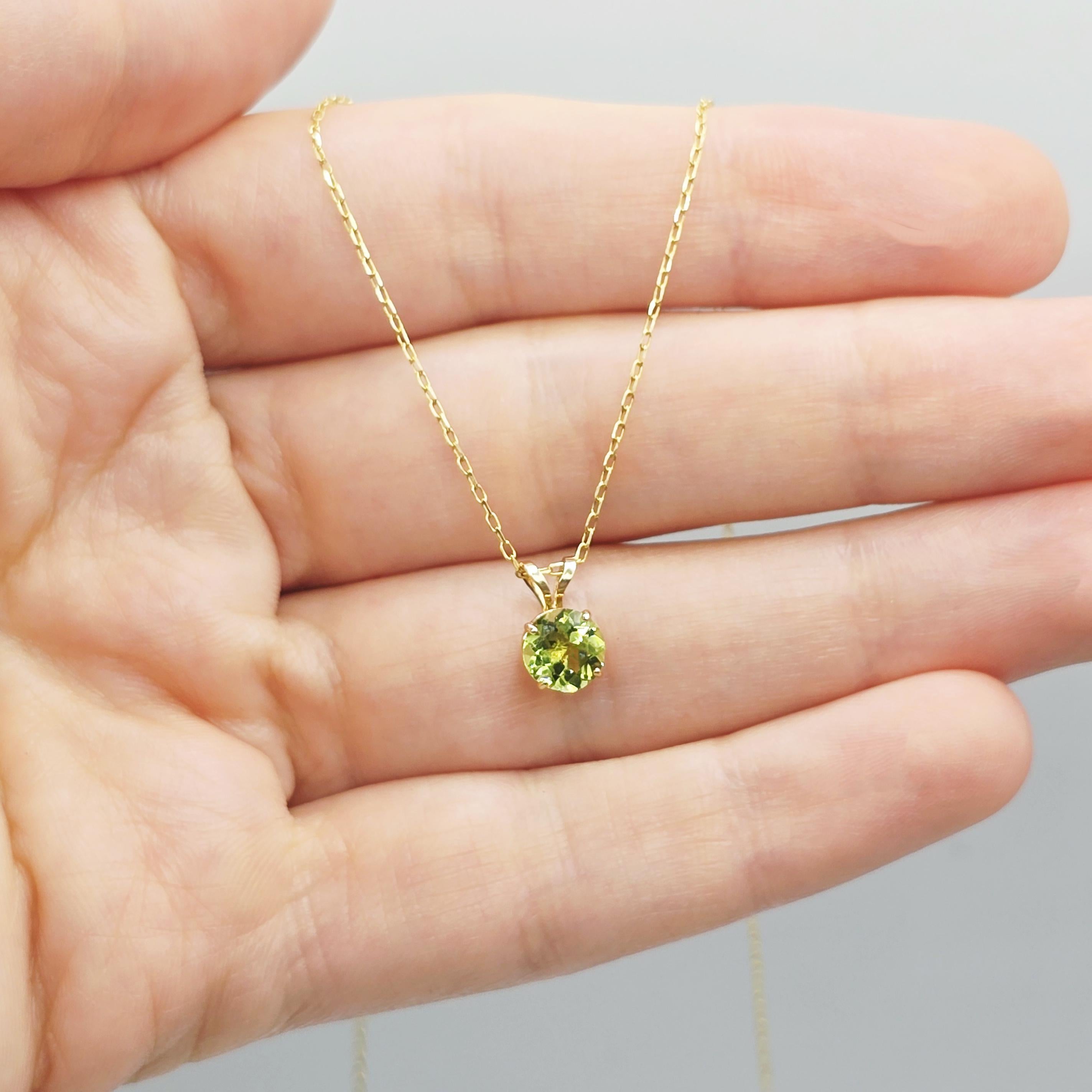 14K Yellow Gold Peridot Pendant Necklace, August Birthstone Jewelry