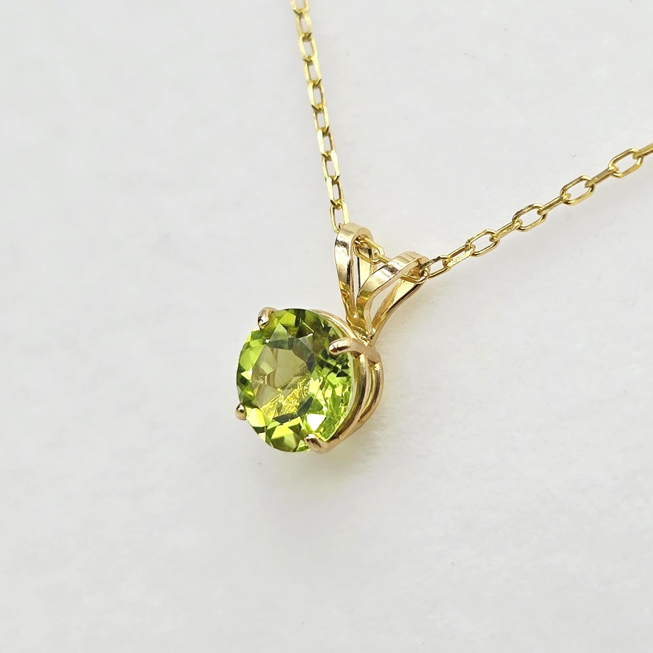 14K Yellow Gold Peridot Pendant Necklace, August Birthstone Jewelry