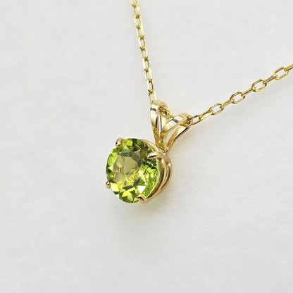 14K Yellow Gold Peridot Pendant Necklace, August Birthstone Jewelry