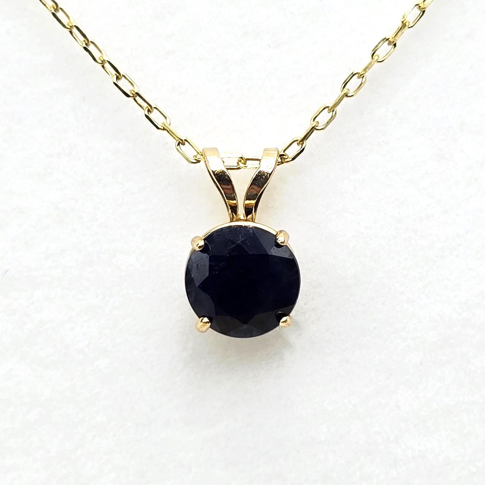 14K Yellow Gold Blue Sapphire 6x6mm Pendant Necklace, September Birthstone