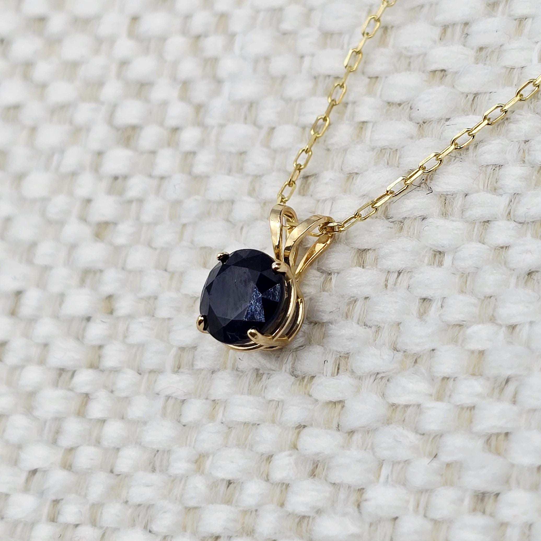 14K Yellow Gold Blue Sapphire 6x6mm Pendant Necklace, September Birthstone