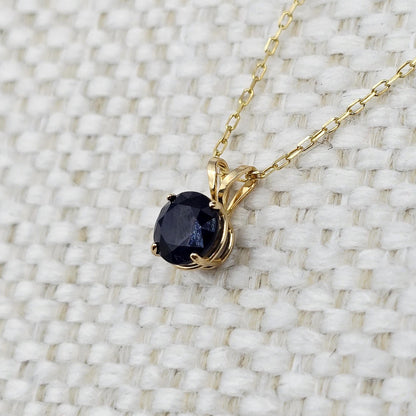 14K Yellow Gold Blue Sapphire 6x6mm Pendant Necklace, September Birthstone