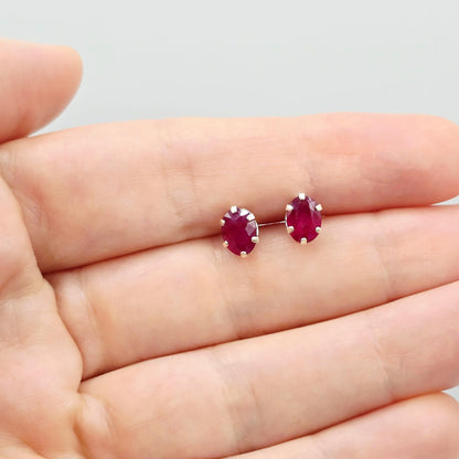 Sterling Silver Gemstone Earrings, 7x5mm Oval Cut, Gift Box