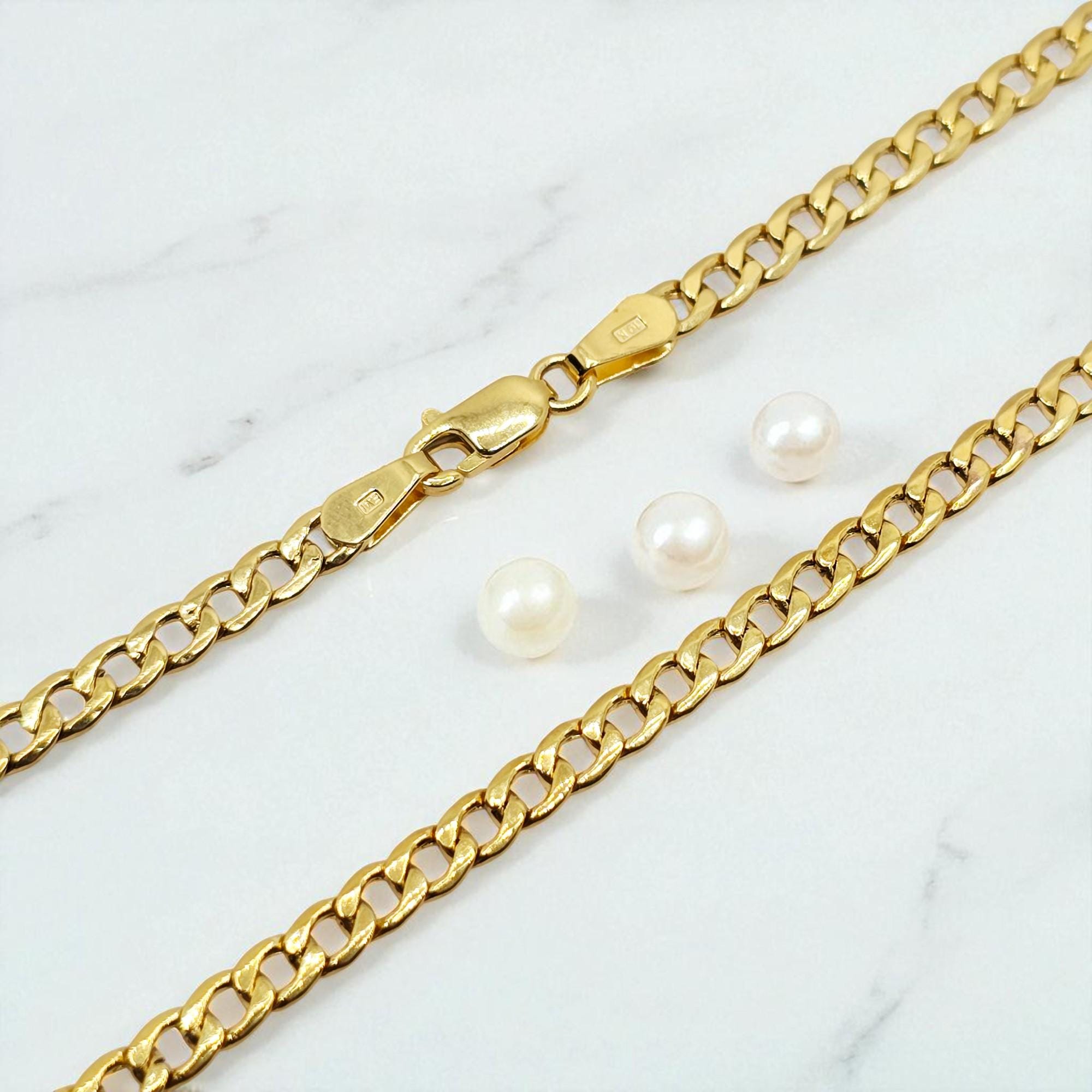 10K Yellow Gold Curb Chain Necklace, 3mm Unisex Jewelry