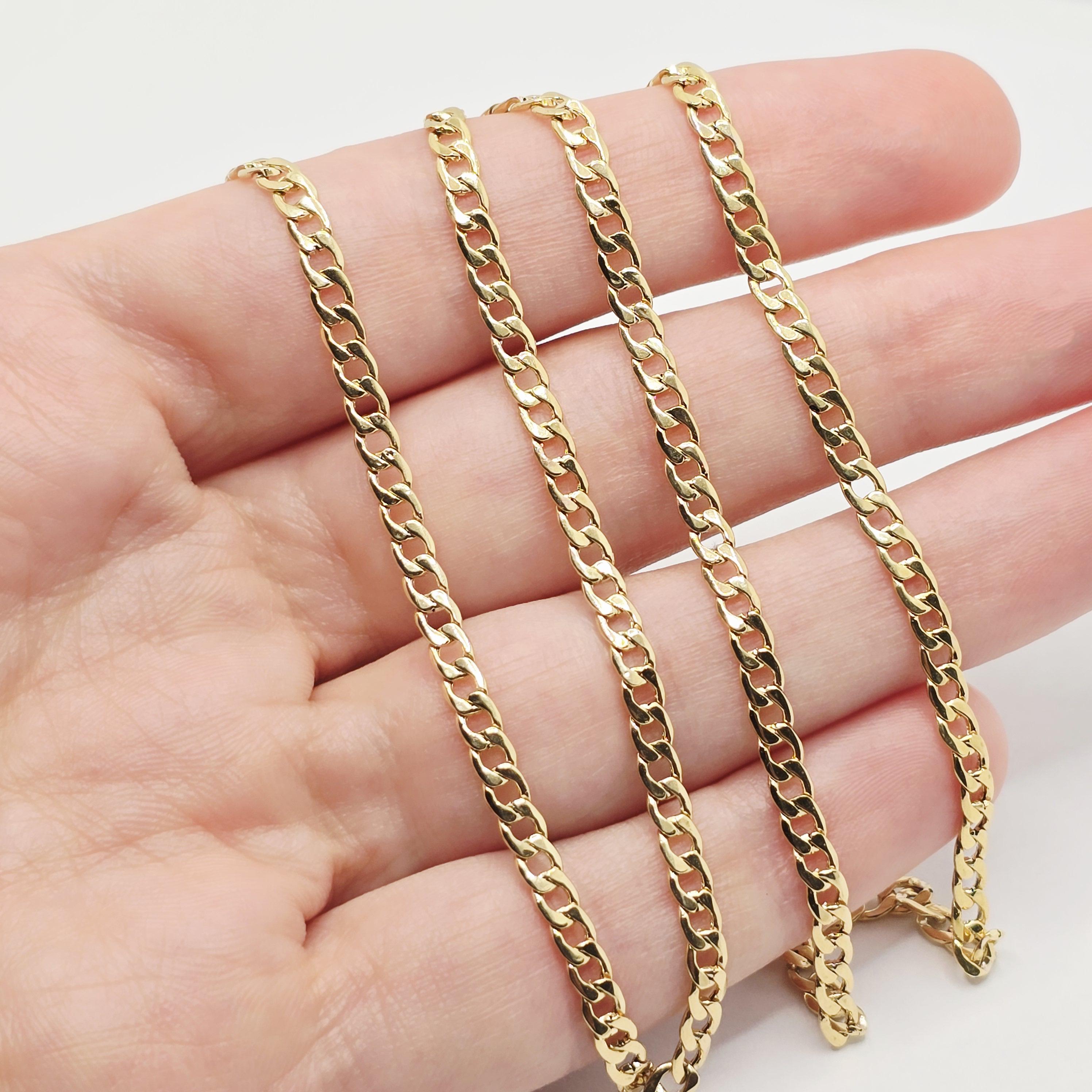 10K Yellow Gold Curb Chain Necklace, 3mm Unisex Jewelry