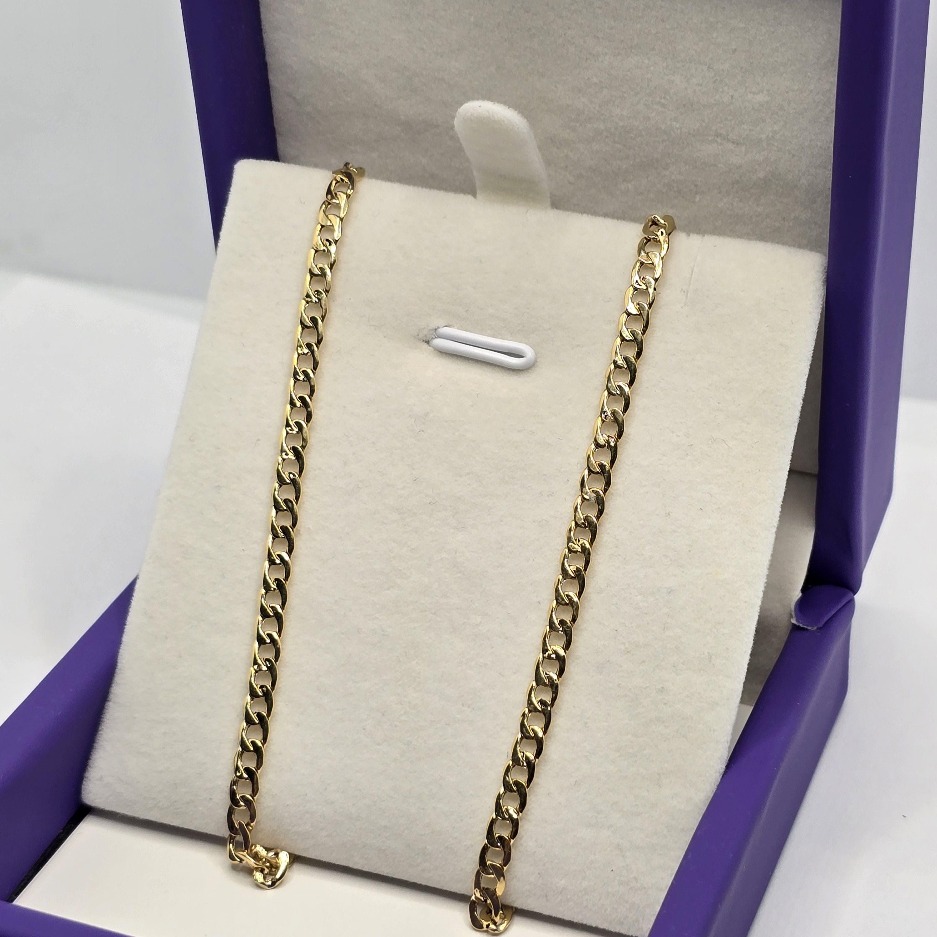 10K Yellow Gold Curb Chain Necklace, 3mm Unisex Jewelry