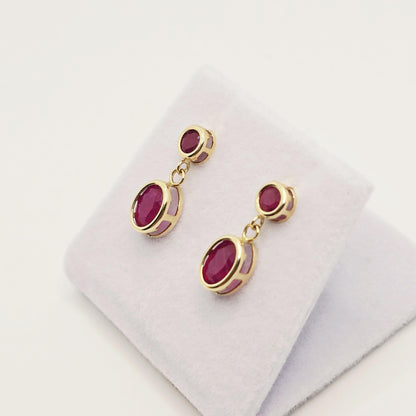 14K Yellow Gold Ruby Earrings, July Birthstone, Red Gemstone Earrings For Women