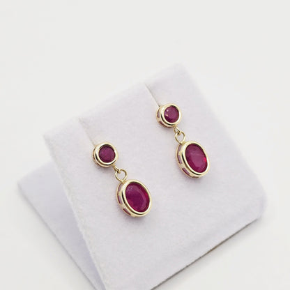 14K Yellow Gold Ruby Earrings, July Birthstone, Red Gemstone Earrings For Women